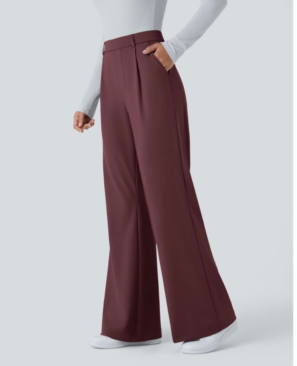 New Halara Women's Red Mahogany DayStretch High Waisted Work Flare Pants Size S